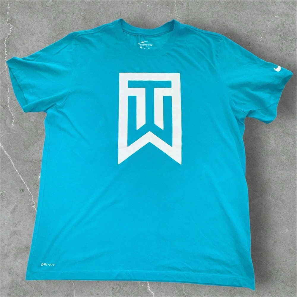 Nike Dri-FIT Tiger Woods TW Logo Tee Shirt Turquoise Blue Golf Athletic XL